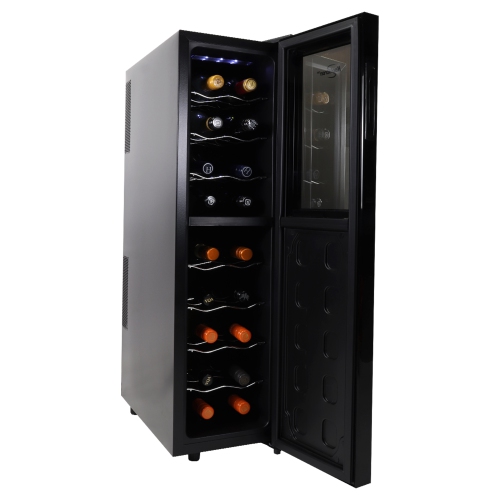 Koolatron 18 Bottle Slim Dual Zone Wine Cooler, Black Wine Fridge, Freestanding Wine Cellar, Red, White, Sparkling Wine Storage for Home Bar,