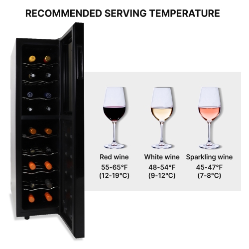 Koolatron 18 Bottle Slim Dual Zone Wine Cooler, Black Wine Fridge, Freestanding Wine Cellar, Red, White, Sparkling Wine Storage for Home Bar,