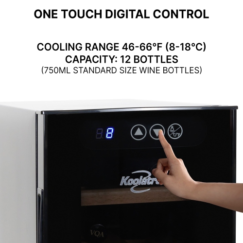 Koolatron Deluxe 12 Bottle Wine Cooler with Beech Wood Racks, Black, Wine Fridge, Freestanding Wine Cellar, Red, White and Sparkling Wine Storage for