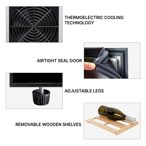 Koolatron Deluxe 12 Bottle Wine Cooler with Beech Wood Racks, Black, Wine Fridge, Freestanding Wine Cellar, Red, White and Sparkling Wine Storage for