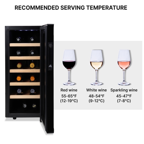 Koolatron Deluxe 12 Bottle Wine Cooler with Beech Wood Racks, Black, Wine Fridge, Freestanding Wine Cellar, Red, White and Sparkling Wine Storage for