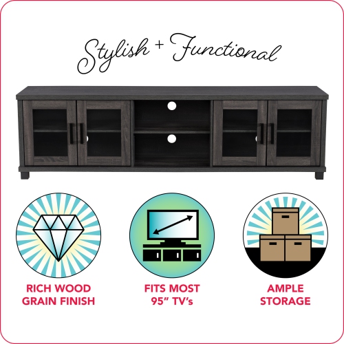 CorLiving Fremont Modern Dark Grey TV Stand with Storage Cabinets, TV Table Stand - TVs up to 95"