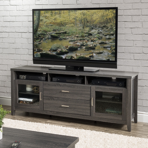 CorLiving Hollywood Dark Grey TV Stand with Drawers, Cabinets and Open Storage, for TVs up to 85''