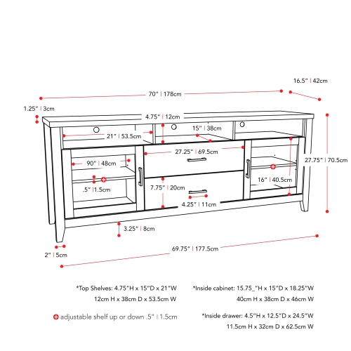 CorLiving Hollywood Dark Grey TV Stand with Drawers, Cabinets and Open Storage, for TVs up to 85''