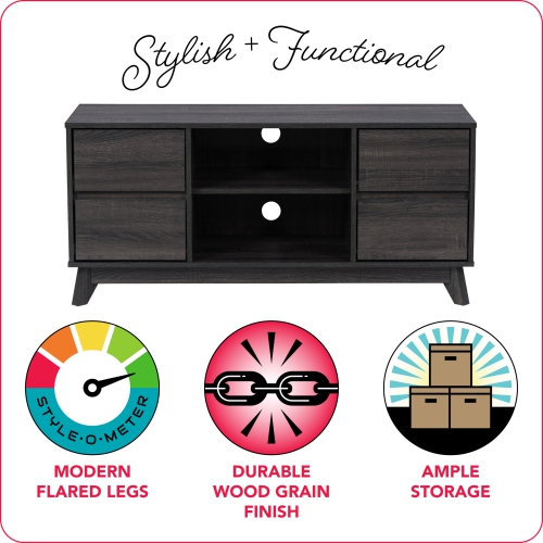 CorLiving THW-540-B Hollywood Dark Grey Wood Grain TV Stand with Drawers for TVs up to 55"