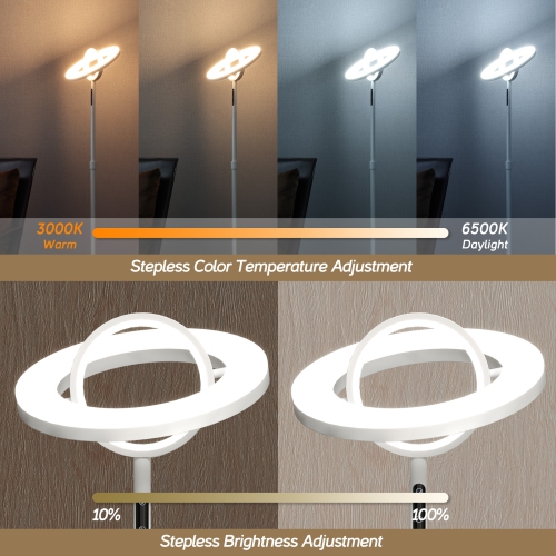 WAMPAT White Floor Lamp, 30W/3000LM LED Modern Torchiere Bright Lamps, Height Adjustable Tall Standing Light for Bedroom Living Room, Remote&Touch