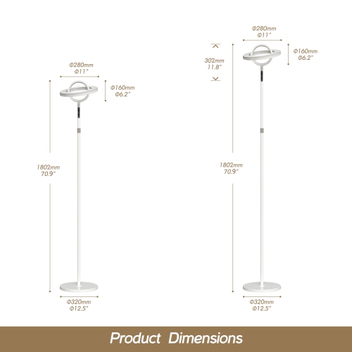 WAMPAT White Floor Lamp, 30W/3000LM LED Modern Torchiere Bright Lamps, Height Adjustable Tall Standing Light for Bedroom Living Room, Remote&Touch