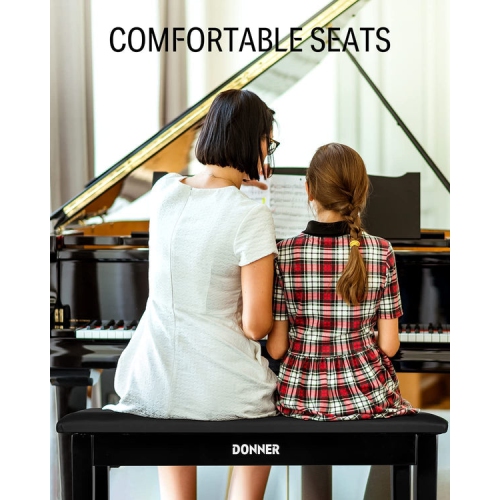 Donner Two-Seater Piano Bench with Storage Black