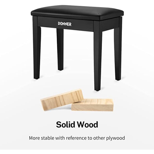 Donner Piano Bench Solid Wood with Storage Black