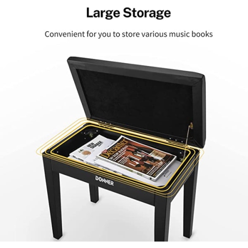 Donner Piano Bench Solid Wood with Storage Black