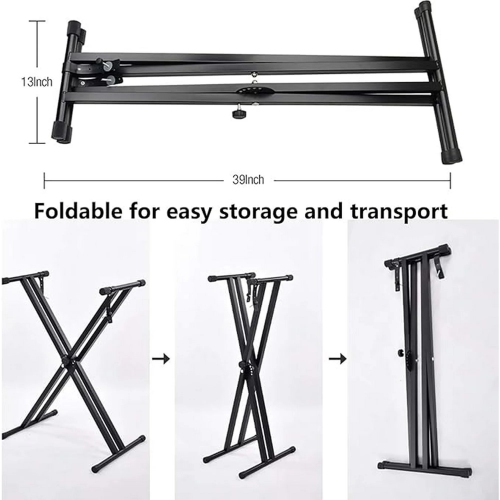 Keyboard Stand and Bench Set, Double X Keyboard Stand Music Electronic Piano Stands + X Style Adjustable Padded Piano Keyboard Bench Seat