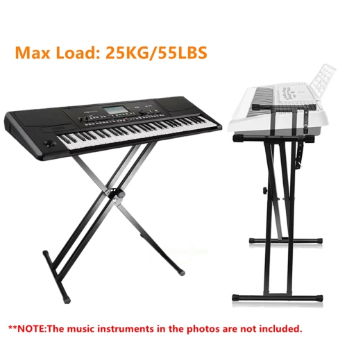 Keyboard Stand and Bench Set, Double X Keyboard Stand Music Electronic Piano Stands + X Style Adjustable Padded Piano Keyboard Bench Seat
