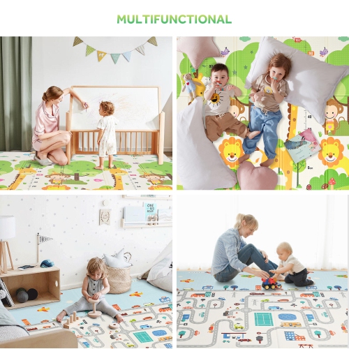 Tapis de jeu double face pour bébé, tapis de jeu pliable pour enfants de 79 x 71 po, non toxique, étanche et non toxique