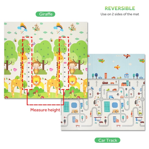 Tapis de jeu double face pour bébé, tapis de jeu pliable pour enfants de 79 x 71 po, non toxique, étanche et non toxique