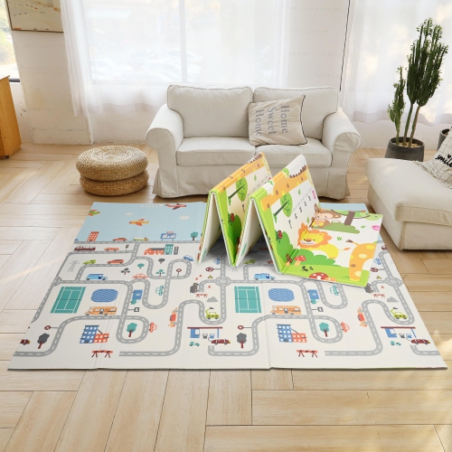 Tapis de jeu double face pour bébé, tapis de jeu pliable pour enfants de 79 x 71 po, non toxique, étanche et non toxique