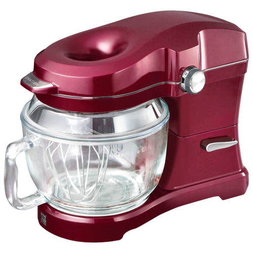 Kenmore Elite Ovation 5 Qt Stand Mixer, 500W Motor, Revolutionary Pour-In Top, Tilt Head, Flat Beater, Whisk, Dough Hook, Glass Bowl with Lid, Red
