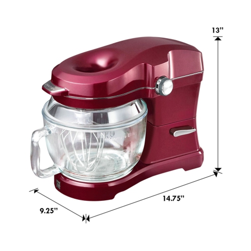 Kenmore Elite Ovation 5 Qt Stand Mixer, 500W Motor, Revolutionary Pour-In Top, Tilt Head, Flat Beater, Whisk, Dough Hook, Glass Bowl with Lid, Red