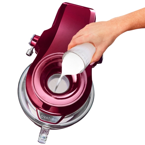 Kenmore Elite Ovation 5 Qt Stand Mixer, 500W Motor, Revolutionary Pour-In Top, Tilt Head, Flat Beater, Whisk, Dough Hook, Glass Bowl with Lid, Red