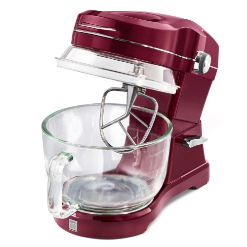 Kenmore Elite Ovation 5 Qt Stand Mixer, 500W Motor, Revolutionary Pour-In Top, Tilt Head, Flat Beater, Whisk, Dough Hook, Glass Bowl with Lid, Red