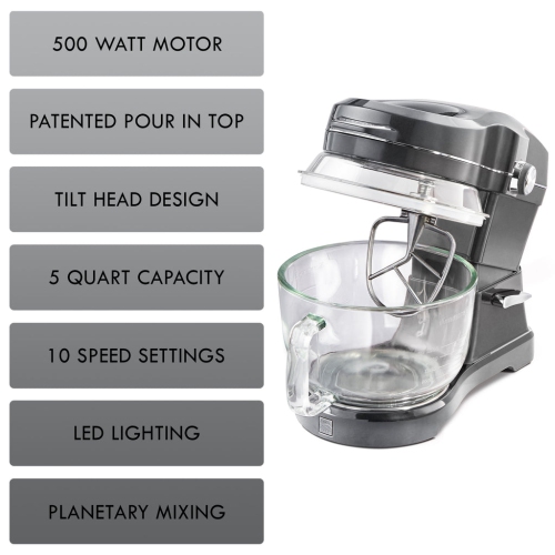 Kenmore Elite Ovation 5 qt Stand Mixer with Pour-In Top, 500W, Grey