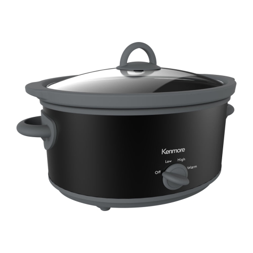 Kenmore 5 qt Slow Cooker, Black and Gray, Compact Countertop Cooking, Simple Dial Control