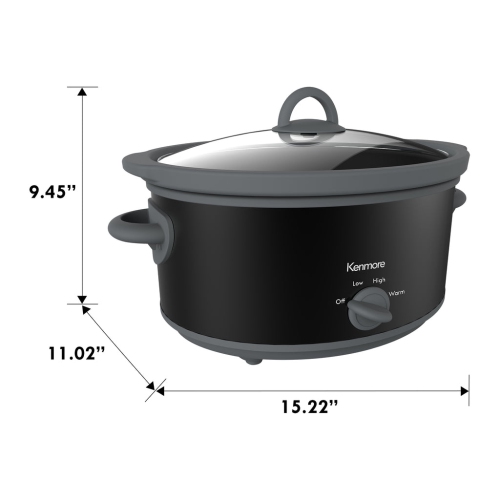 Kenmore 5 qt Slow Cooker, Black and Gray, Compact Countertop Cooking, Simple Dial Control