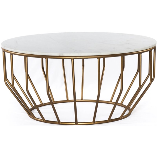 MOD-ARTE  Modern Iron Metal Coffee Table With Marble Top In White/gold Leaf