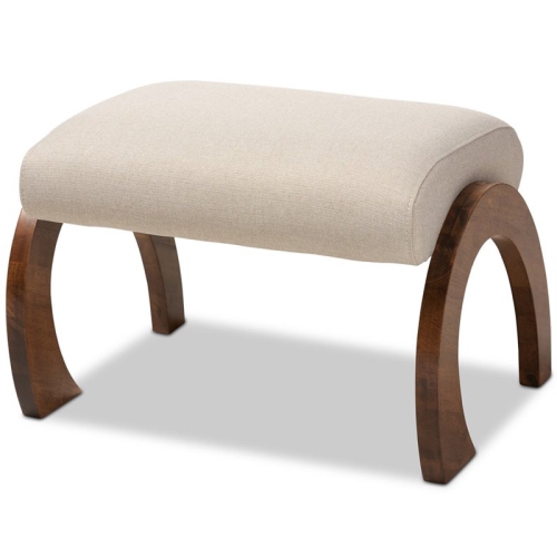 BOWERY HILL  Fabric Ottoman In Light Beige And Walnut In Brown