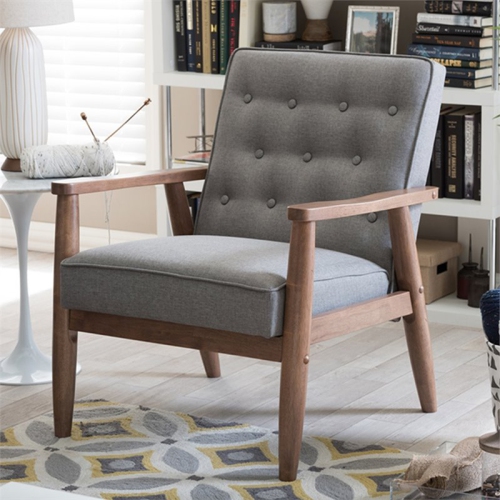 Baxton Studio Sorrento Tufted Reception Chair in Gray and Brown