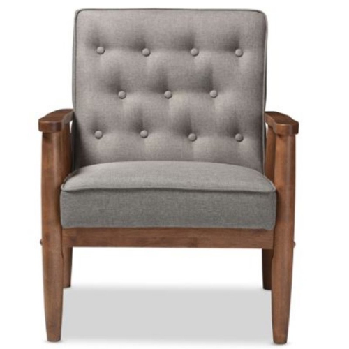 Baxton Studio Sorrento Tufted Reception Chair in Gray and Brown