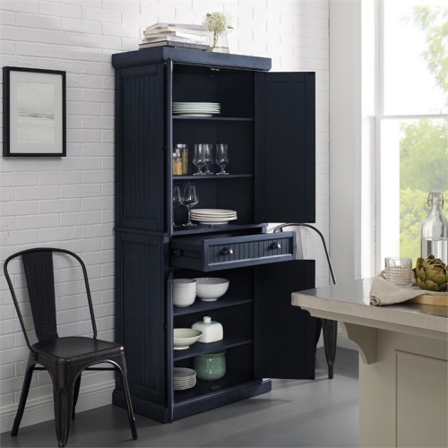 Crosley Seaside Wooden Coastal Pantry in Distressed Navy