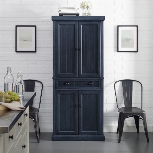 Crosley Seaside Wooden Coastal Pantry in Distressed Navy