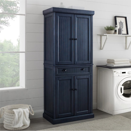 Crosley Seaside Wooden Coastal Pantry in Distressed Navy