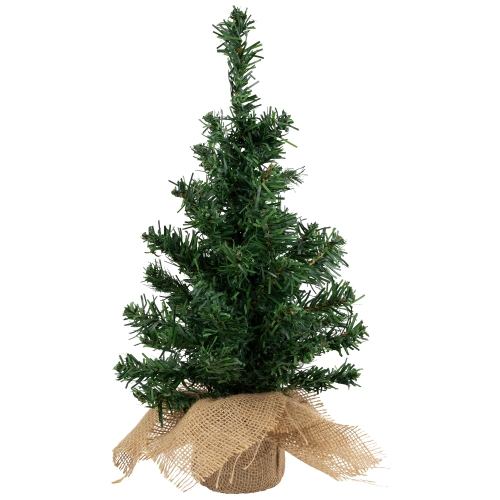 Sapin de Noël artificiel deux tons en pin vert avec base en jute, 18 po, non éclairé