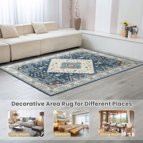 Costway Area Rugs 5'4" x 7'7" Faux Wool Fabric Doormat Home Carpet Living Room Bedroom