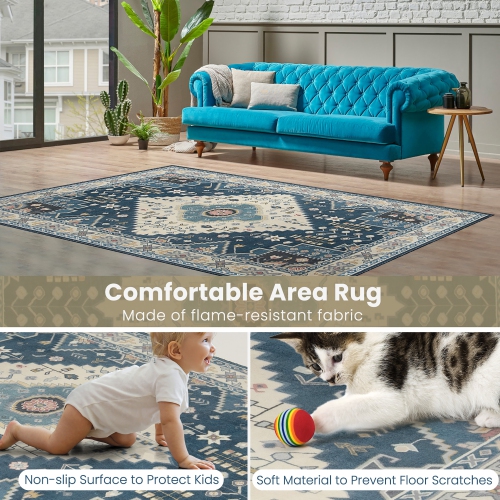 Costway Area Rugs 5'4" x 7'7" Faux Wool Fabric Doormat Home Carpet Living Room Bedroom