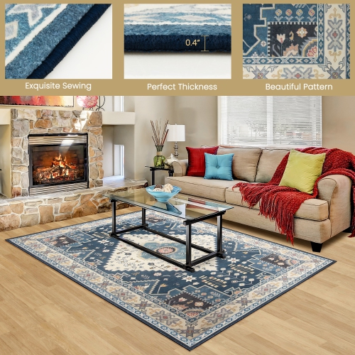 Costway Area Rugs 5'4" x 7'7" Faux Wool Fabric Doormat Home Carpet Living Room Bedroom