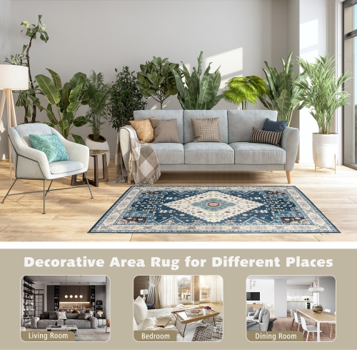 Costway Area Rugs 5'4" x 6'7" Faux Wool Fabric Doormat Home Carpet Living Room Bedroom