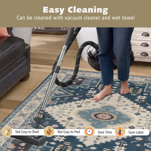 Costway Area Rugs 5'4" x 6'7" Faux Wool Fabric Doormat Home Carpet Living Room Bedroom