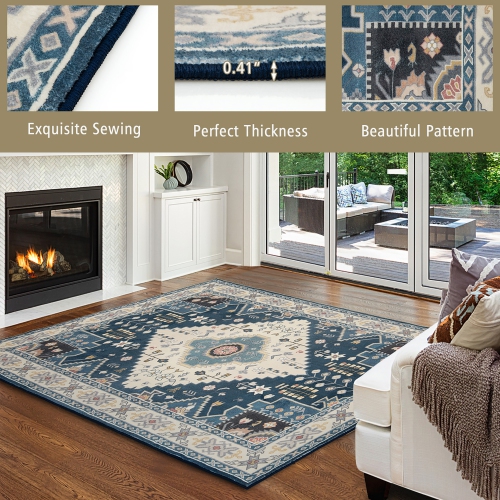 Costway Area Rugs 5'4" x 6'7" Faux Wool Fabric Doormat Home Carpet Living Room Bedroom
