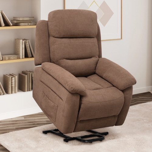 Costway Power Lift Recliner Chair Sofa for Elderly w/ Side Pocket & Remote Control Grey\Brown