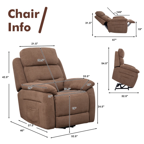 Costway Power Lift Recliner Chair Sofa for Elderly w/ Side Pocket & Remote Control Grey\Brown