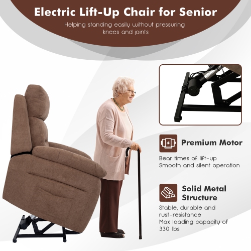 Costway Power Lift Recliner Chair Sofa for Elderly w/ Side Pocket & Remote Control Grey\Brown