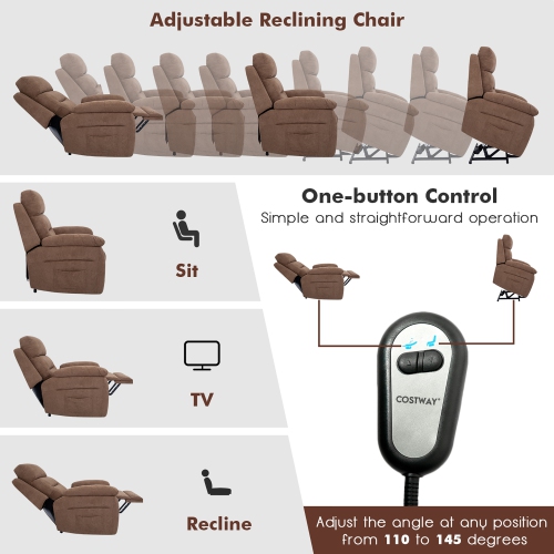 Costway Power Lift Recliner Chair Sofa for Elderly w/ Side Pocket & Remote Control Grey\Brown