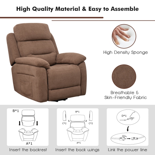 Costway Power Lift Recliner Chair Sofa for Elderly w/ Side Pocket & Remote Control Grey\Brown