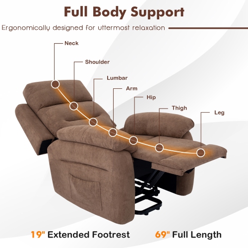 Costway Power Lift Recliner Chair Sofa for Elderly w/ Side Pocket & Remote Control Grey\Brown
