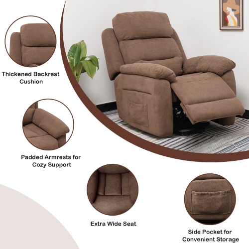 Costway Power Lift Recliner Chair Sofa for Elderly w/ Side Pocket & Remote Control Grey\Brown