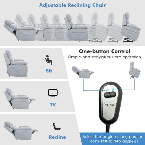 Costway Power Lift Recliner Chair Sofa for Elderly w/ Side Pocket & Remote Control Grey\Brown