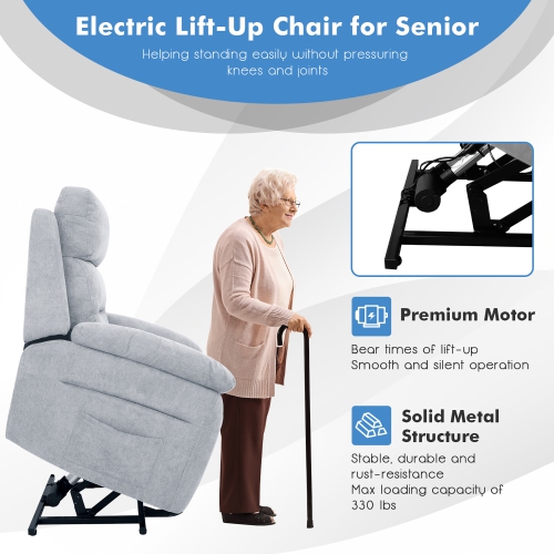 Costway Power Lift Recliner Chair Sofa for Elderly w/ Side Pocket & Remote Control Grey\Brown