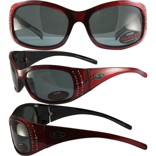 Blue Water Womens Polarized Biscayene Sunglasses Rhinestone Red Frames Smoke